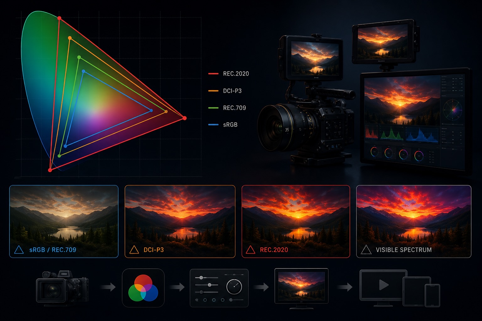 Color Spaces, Explained — sRGB, Rec.709, Rec.2020, and DCI-P3